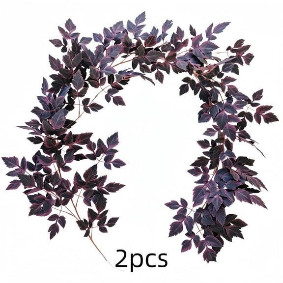 Homellea 2 Pack Halloween Dark Purple Leaf Garland, Artificial Fall Foliage Vines for Mantel, Fireplace, Door Arch, Wall, Staircase, Table, Party and Spooky Home Decor, 70.86 Inch Each