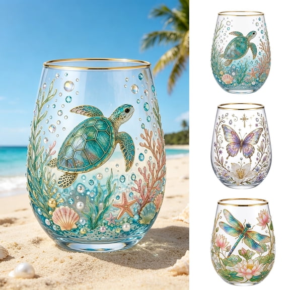 Homellea 2026 Garden Dragonfly Lotus Morning Bliss Glass Tea Cup, 4.33 Inch Gold Rim Decorative Drinking Glass with Dragonfly, Lotus Flower and Pond Leaf Print for Wine, Cocktails, Garden Decor