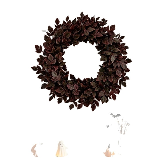 Homellea 24 Inch Dark Burgundy Artificial Leaf Wreath, Gothic Fall Wreath for Front Door with Full Faux Foliage for Halloween, Porch, Wall, Window, Mantel, Entryway and Autumn Home Decor