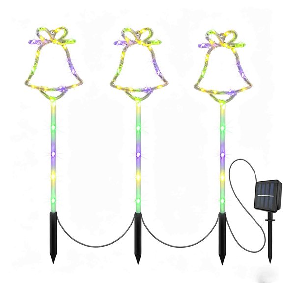 Homellea 3 Pack Solar Christmas Bell Stake Lights, 21.5 Inch Multicolor LED Rope Light Decorations with Separate Solar Panel for Yard, Lawn, Pathway, Walkway, Garden and Holiday Display