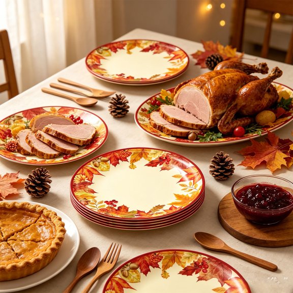 Homellea 32 Pack Thanksgiving 7 Inch Plates, Autumn Maple Leaf Paper Plates For Dessert Table, Buffet, Picnic, Dinner Party, Fall Gathering, Kitchen Counter And Holiday Use, Home Use