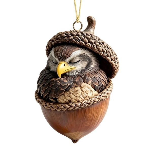 Homellea 3D Resin Animal Acorn Christmas Ornament, Sleeping Eagle Hanging Decoration in Acorn Shell for Christmas Tree Garland Wreath Mantel Rustic Woodland Holiday Home Decor, 2.8 Inch