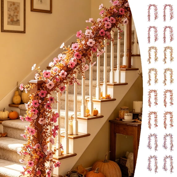 Homellea 4 Pack Artificial Fall Flower Garland, 70.87 Inch Hanging Vine with Autumn Leaves and Faux Flowers for Thanksgiving, Wedding Arch, Mantel, Wall, Doorway and Party Decor