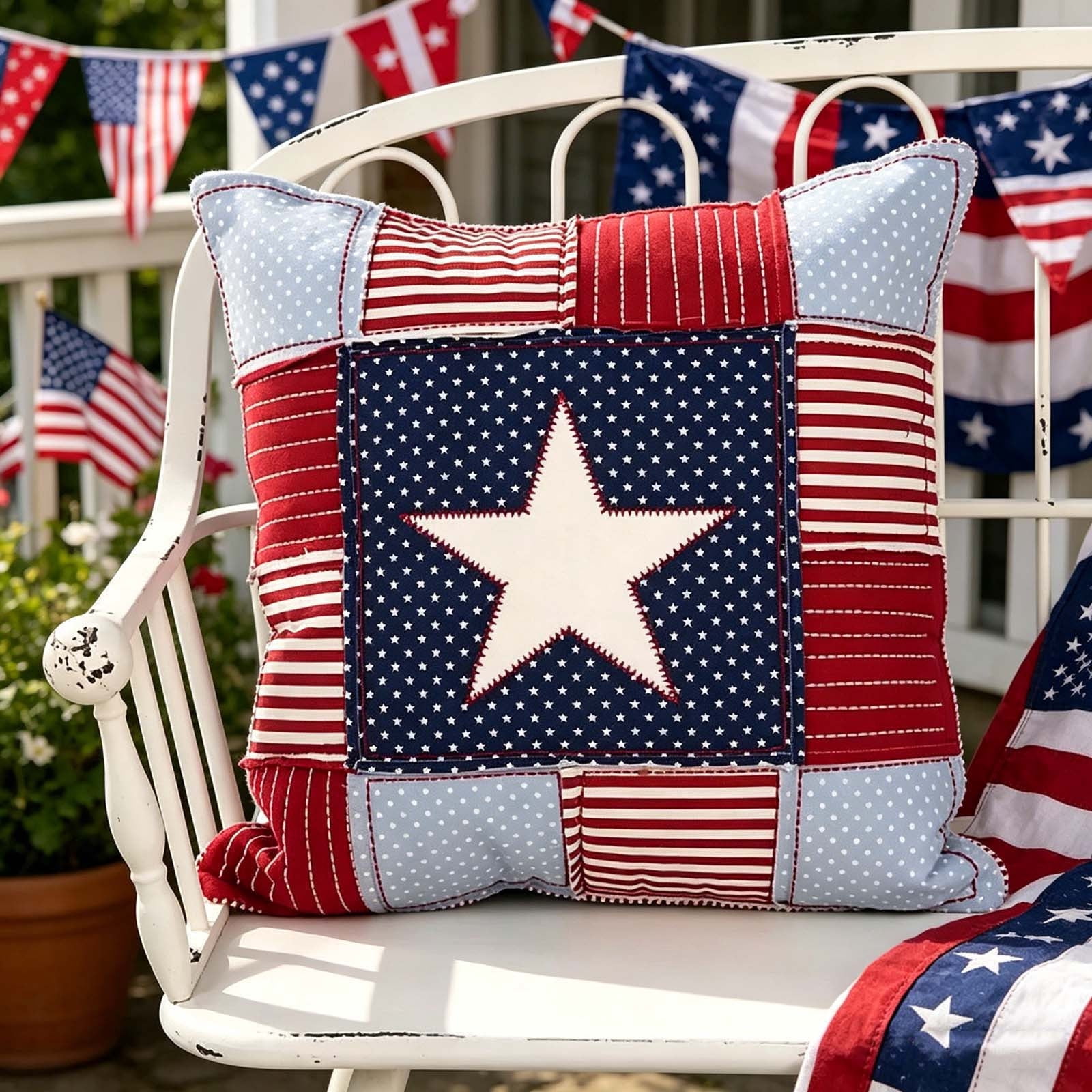 Homellea 4th of July Decorative Pillows, 14x14 Inch Red White Blue Patriotic Star Outdoor Travel Throw Pillow, Independence Day Memorial Day Veterans Day Sofa Couch Bedroom Home Decor