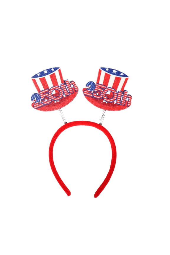 4th of July Patriotic Headband, 9.64 Inch Red White Blue Star Hair Hoop with 250 Year Anniversary Ribbon Streamers for Independence Day, Memorial Day, Parade and Party Decor