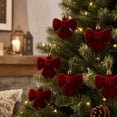 thumbnail image 1 of Homellea 6 Pack Velvet Bow Christmas Ornaments, Soft Bow-Shaped Hanging Decorations for Christmas Tree, Wreath, Garland, Gift Wrapping and Holiday Party Display, 2.36 Inch, Wine Red, 1 of 7