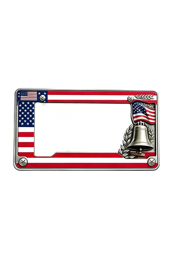 American Flag Commemorative License Plate Frame, Patriotic Car Tag Holder, Universal Car License Plate Frame Cover for US Standard, Brackets Rust-Proof, Weather(Bell)