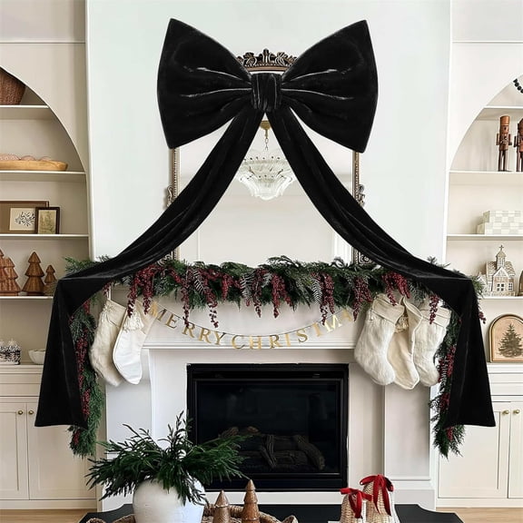 Homellea Black Halloween Bow Decoration, 50 Inch Large Gothic Fabric Bow with Long Tails for Front Door, Wreath, Mantel, Stair Railing, Window, Covered Porch and Halloween Party Decor