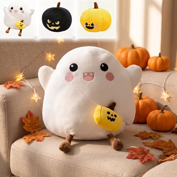 Homellea Black Halloween Pumpkin Ghost Plush Pillow, 12.6 Inch Stuffed Decorative Cushion for Sofa, Bed, Chair, Shelf, Party, Photo Prop and Fall Home Decor