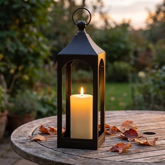 Homellea Black Metal Candle Lantern with LED Flameless Candle, 14.96 Inch Hollow Arch Frame Hanging Tabletop Lantern with Ring Handle for Wedding, Patio, Mantel, Shelf and Home Decor