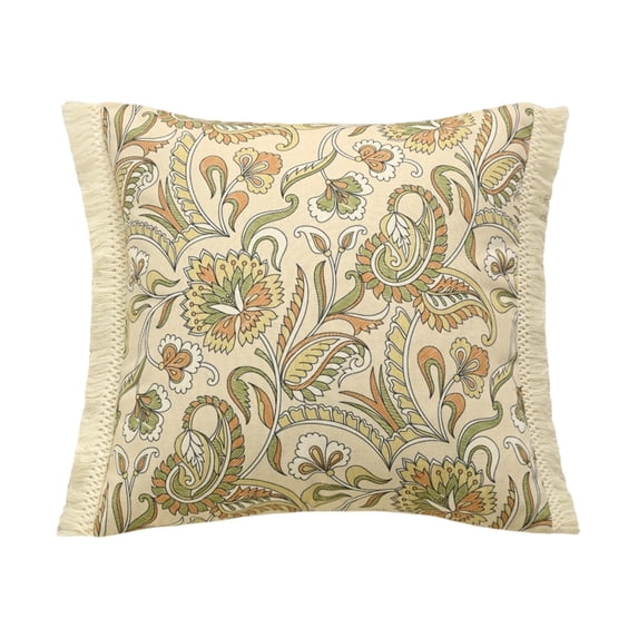 Homellea Boho Floral Throw Pillow Cover, 17.7 Inch Sage Green Botanical Decorative Cushion Case with Fringe Trim for Couch, Sofa, Bed, Chair, Living Room and Bedroom Farmhouse Decor