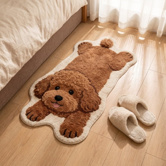 Homellea Brown Poodle Dog Shaped Area Rug, 15.75 x 23.62 Inch Plush Look Animal Floor Mat for Bedroom, Living Room, Bedside, Entryway, Bathroom, Apartment and Home Decor