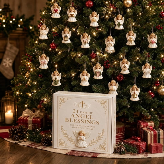 Homellea Christmas Blessings Advent Calendar with 24 Angel Keepsake Ornaments, Religious Holiday Countdown Gift Box for Tree, Mantel, Memorial Display and Faith-Inspired Seasonal Gifts