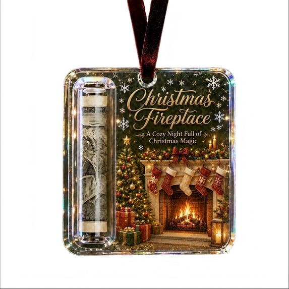 Homellea Christmas Cash Gift Holder Ornament with Christmas Fireplace Design, Clear Acrylic Money Holder with Rolled Bill Tube, Holiday Money Gift Decor for Family and Friends, 3.94 Inch