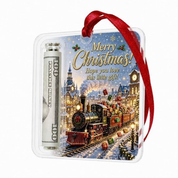 Homellea Christmas Cash Gift Holder Ornament, Clear Acrylic Money Holder with Bill Storage, Hanging Christmas Tree Decoration for Stocking Stuffers, Holiday Money Gift Idea