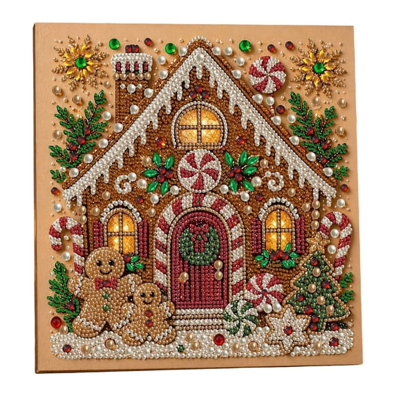 Homellea Christmas Gingerbread House Diamond Painting Kit with Frame, Special Shape Pearl Bead Art Craft for Beginners, DIY Holiday Home Wall Decor, Tabletop Display and Handmade Gift
