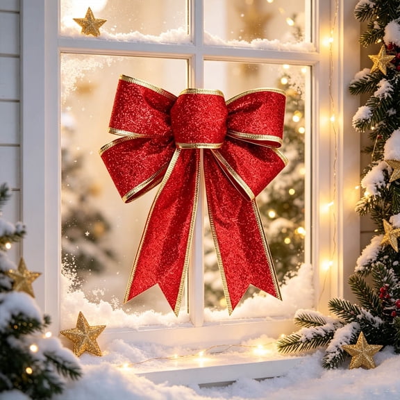 Homellea Christmas Tree Bow Ornament, Red Fabric Bow Decoration 7.09 Inch Wide with Festive Knot Shape, Holiday Bow Decor for Christmas Tree Wreath Garland Mantel Stair and Seasonal Display