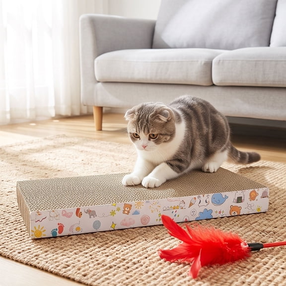 Homellea Corrugated Cardboard Cat Scratcher Lounge, Flat Lounge Resting Scratch Pad for Indoor Cats, Bedroom, Living Room, Pet Corner, Stretching and Everyday Claw Use, 16.93 x 7.48 Inch