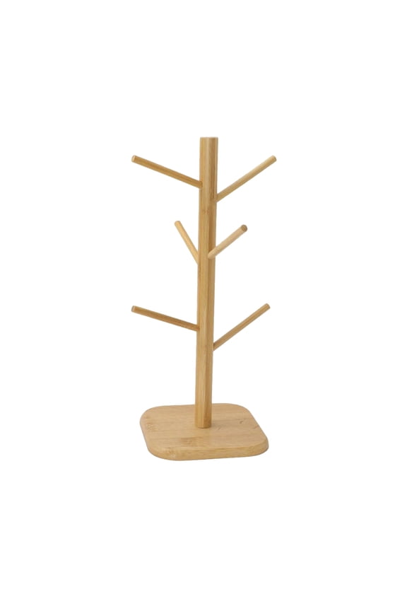 Countertop Mug Tree Stand, 12.99 Inch Wooden Coffee Cup Holder with 6 Hooks, Space Saving Mug Rack Organizer for Kitchen, Coffee Bar, Cafe, Tea Cups and Drinkware Display