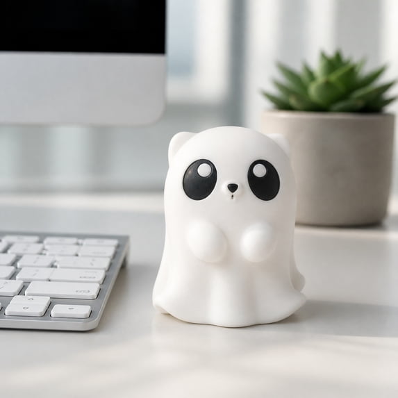Homellea Cute Halloween Ghost Figurine, White Resin Mini Ghost Statue with Pink Horn Accent for Tabletop, Shelf, Mantel, Desk, Office, Bedroom, Party and Spooky Home Decor
