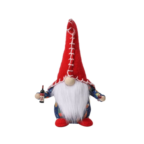 Homellea Gnomes Figurine with Wine Bottle, Faceless Plush Doll, Red Bent Hat, Fabric, 10.2 Inch, Holiday Home Bar Decor