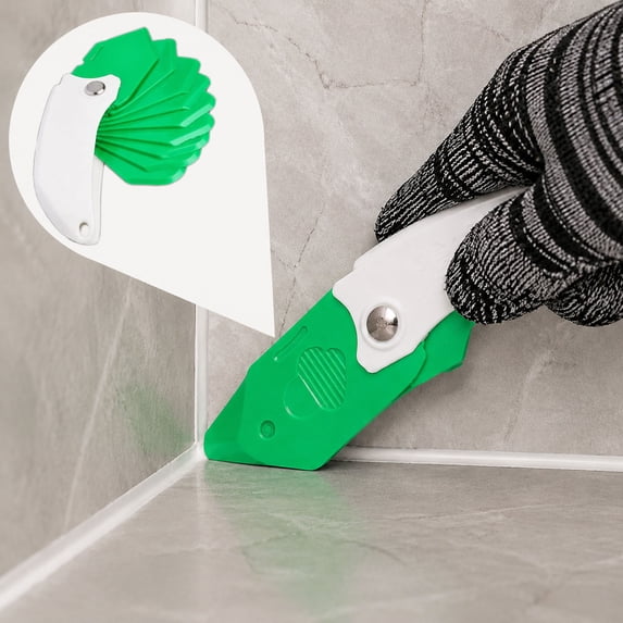 Homellea Green 9-in-1 Plastic Scraper Tool, 6.69 Inch Multifunction Caulk Remover Squeegee with Replaceable Blades for Glass, Tile, Countertop, Window, Bathroom and Workshop Repair