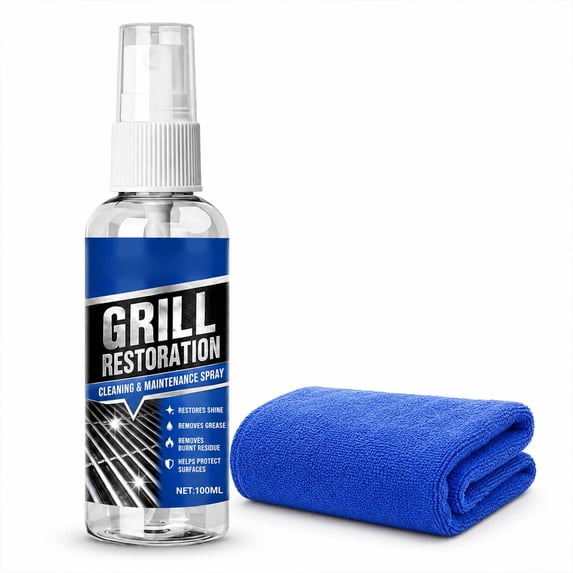Homellea Grill Cleaner Spray, 3.38 Fl Oz Oven and Grill Grease Remover with Cleaning Cloth for BBQ Grates, Racks, Stove Tops, Pans and Kitchen Cleaning
