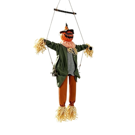 Homellea Halloween Animatronic Swinging Pumpkin Scarecrow, 47 Inch Light Up Hanging Jack O Lantern Prop with Spooky Sound for Porch, Yard, Tree, Doorway, Haunted House and Party Decor