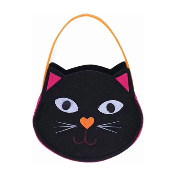 Homellea Halloween Black Cat Candy Bag, 7.09 Inch Felt Trick or Treat Tote with Handle, Small Treat Basket for Candy, Snacks, Party Favors, Classroom Rewards and Spooky Party Decor