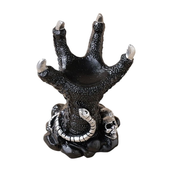 Homellea Halloween Claw Crystal Ball Holder, 4.33 Inch Black Resin Sphere Display Stand Only with Skull and Snake Accent for Witch Decor, Tabletop, Desk, Shelf and Gothic Home Decor