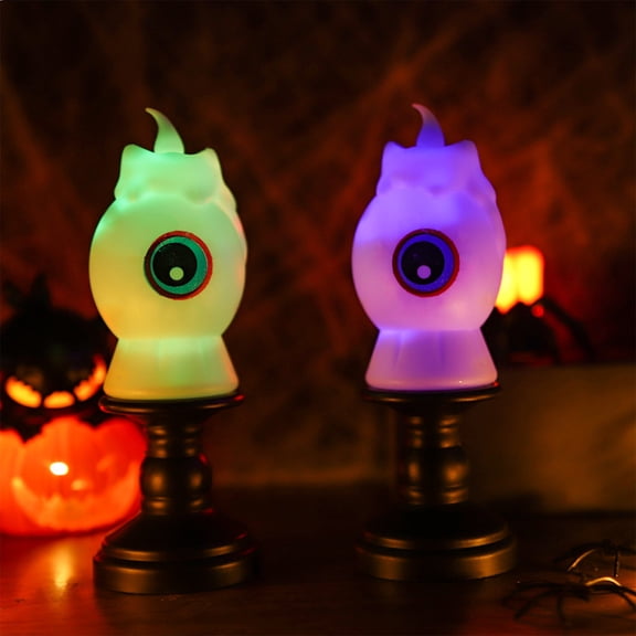 Homellea Halloween Eyeball Candle Lamp, 5 Inch LED Electronic Candlestick Night Light with Black Pedestal Base, Flameless Tabletop Decor for Mantel, Shelf, Desk, Party and Home Decor