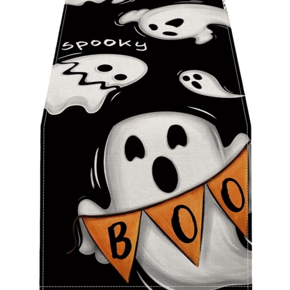 Homellea Halloween Ghost Table Runner, 12.99 × 72.05 Inch Spooky Boo Print Linen Table Runner for Kitchen Dining Table, Halloween Party, Mantel, Coffee Table, Entryway and Indoor Home Decor