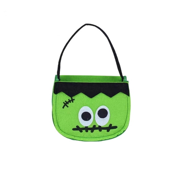 Homellea Halloween Green Monster Candy Bag, 6.3 Inch Felt Trick or Treat Tote with Handle, Small Treat Basket for Candy, Snacks, Party Favors, Classroom Rewards and Spooky Party Decor