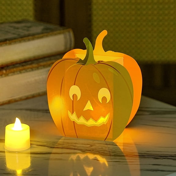 Homellea Halloween Pumpkin Face Paper Luminary Bag Foldable Lantern with Electronic Tea Light Indoor Party Decor 5.91 Inch