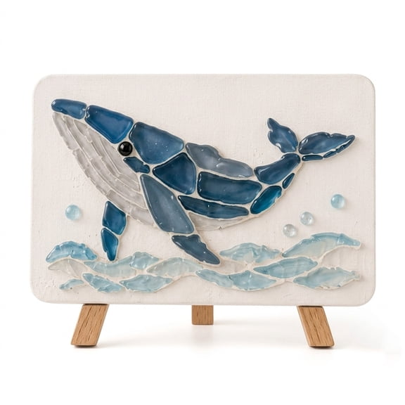 Homellea Humpback Whale Sea Glass Art Kit, DIY Ocean Mosaic Craft with Blue and Gray Glass Pieces for Adults, Coastal Home Decor Project for Bathroom, Shelf, Desk and Tabletop Display