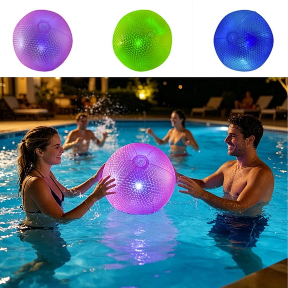 Homellea Inflatable LED Beach Ball, 15.75 Inch Light Up Floating Pool Ball, PVC Glow Party Decoration for Swimming Pool, Beach, Patio, Backyard, Summer Party and Night Events