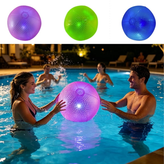 Homellea Inflatable LED Beach Ball, 15.75 Inch Light Up Floating Pool Ball, PVC Glow Party Decoration for Swimming Pool, Beach, Patio, Backyard, Summer Party and Night Events