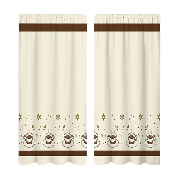 Homellea Kitchen Cafe Curtains 2 Panels, 27.56 x 59.06 Inch Beige Coffee Cup Printed Short Curtain Tiers for Small Window, Kitchen Sink, Bathroom, Bedroom and Dining Room Decor