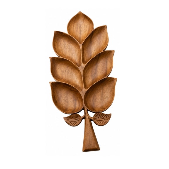 Homellea Leaf Shaped Wooden Serving Tray, Handcrafted 7-Compartment Snack Platter for Nuts, Dried Fruit, Candy and Appetizers, Dining Table, Coffee Table and Parties, 15.7 x 6.2 Inch