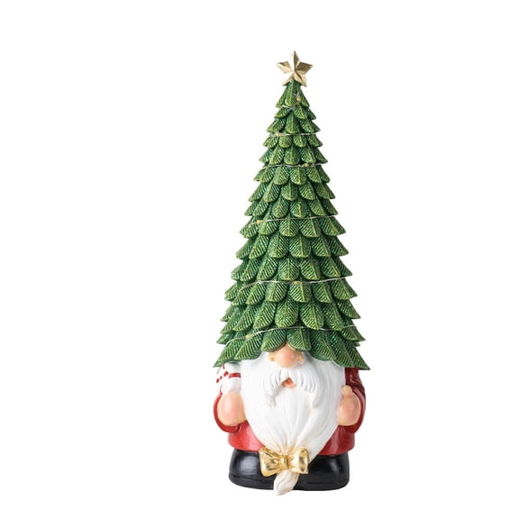Homellea Lighted Gnome Christmas Tree Figurine, LED Holiday Tabletop Decor with Warm Glow for Mantel Shelf Entryway and Fireplace, Resin Christmas Home Decoration