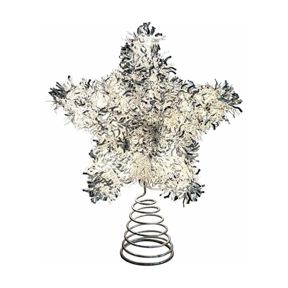 Homellea Lighted Tinsel Star Christmas Tree Topper, Battery Operated LED Five Point Star with Spring Base for Xmas Tree Top, Holiday Party, Living Room, Mantel and Indoor Home Decor