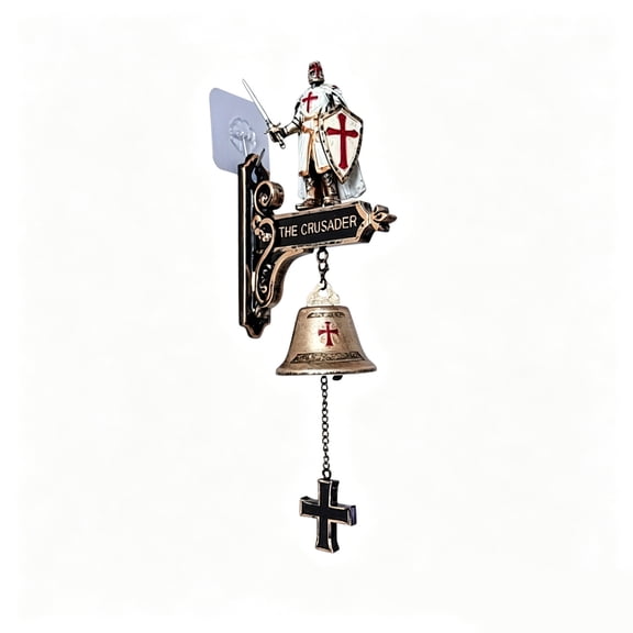 Homellea Medieval Crusader Knight Wall Bell, 11.02 Inch Decorative Pull Chain Door Bell with Shield, Sword, Hanging Bell and Cross Charm for Entryway, Home Bar, Study and Gothic Decor