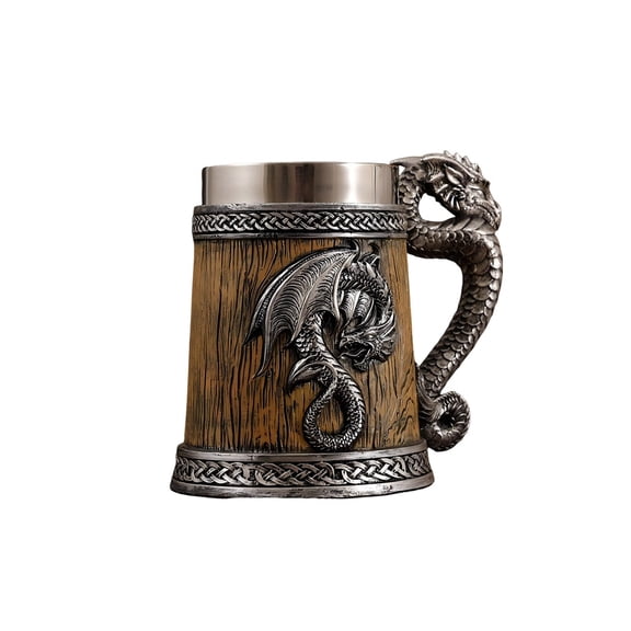 Homellea Medieval Dragon Beer Stein, 3D Embossed Resin Tankard Mug with Stainless Steel Liner and Dragon Handle for Coffee, Beer, Fantasy Gothic Decor, Dragon Lovers Gift, 6.69 in