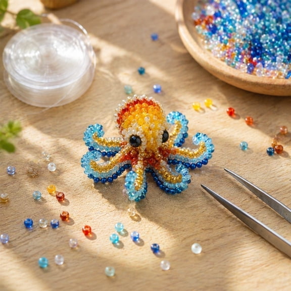 Homellea Mini 3D Beaded Ocean Animal DIY Kit, DIY Bead Embroidery Kit, 3D Ocean Themed Beadwork Kit for Beginners & Craft Enthusiasts (Octopus A, 1PC)
