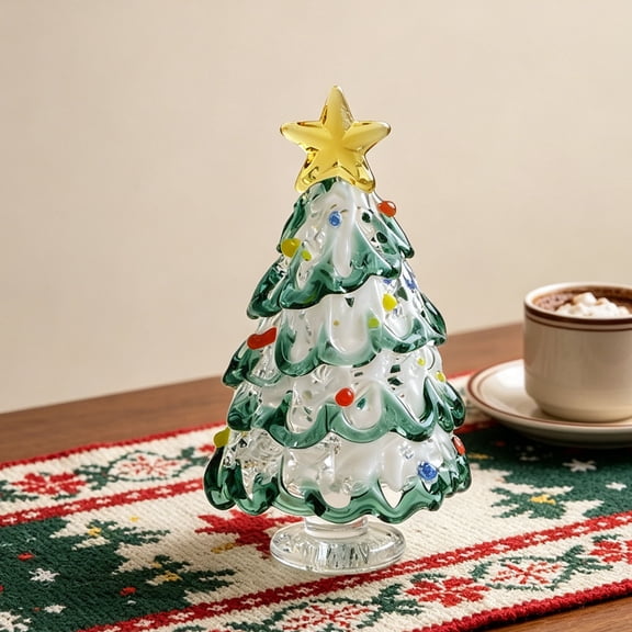 Homellea Mini Handmade Glass Christmas Tree Ornament Small Desktop Crystal Xmas Tree Table Decor For Decoration