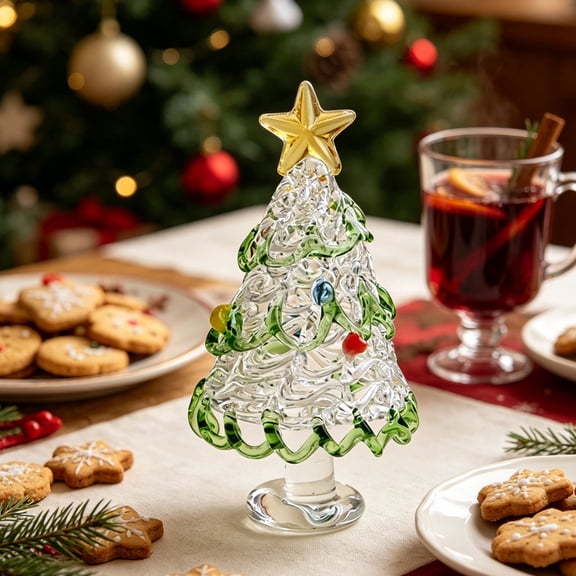 Homellea Mini Handmade Glass Christmas Tree Ornament Small Desktop Crystal Xmas Tree Table Decor For Decoration