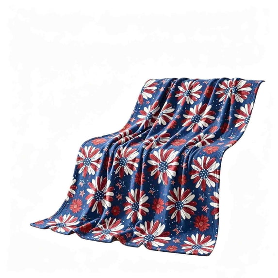 Homellea Patriotic American Flag Throw Blanket, 50 x 60 Inch Red White Blue Patchwork Flannel Fleece Blanket for Couch, Sofa, Bed, Camping, Travel, 4th of July and Memorial Day Decor
