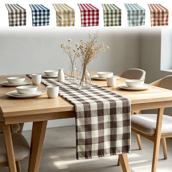 Homellea Plaid Table Runner, 70.87 x 11.81 Inch Cotton Linen Blend Buffalo Check Table Scarf for Dining Table, Kitchen Island, Coffee Table, Dresser, Party and Home Decor