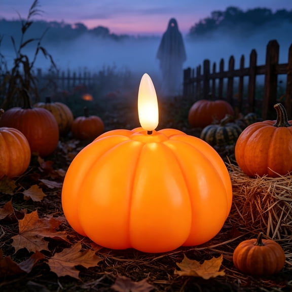 Homellea Pumpkin Flameless LED Candle, 2.56 Inch Orange Decorative Light with Glowing Flame for Mantel, Shelf, Dining Table, Entryway, Halloween Party and Seasonal Fall Home Decor