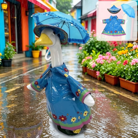 Homellea Raincoat Porch Goose Outfits, 23" Geese Statue Spring Porch Goose Outfit with Umbrella, Jacket & Hat, for Lawns, Patios, Spring and Summer Gardens and Terrace Decoration